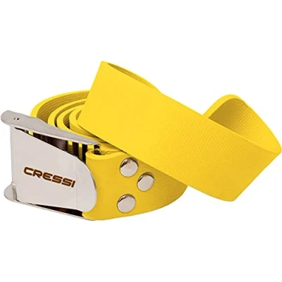 Image of Cressi Unisex Adult Quick Release Elastic Belt With Metal Buckle Underwater Weight Yellow/Silver, 140 cm