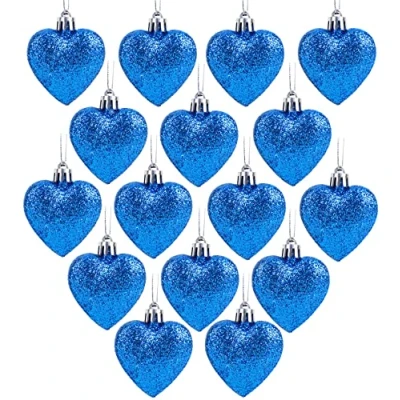 Image of Christmas Concepts® Pack of 16 Glitter Heart Shaped Baubles Tree Decorations (Royal Blue)