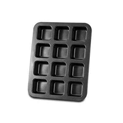 Image of Gurlideo 12 Mini loaf Pans Square Cake Pan,Brownie Pan,Non Stick Carbon Steel Baking Pan for Oven Baking,Grey
