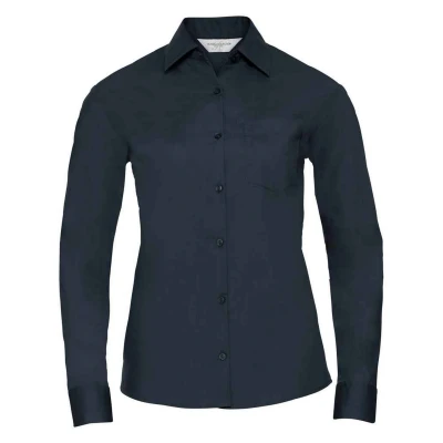 Image of Russell Athletic Collection Womens/Ladies Poplin Easy Care Long Sleeved Formal Shirt (French Navy) Size X Large