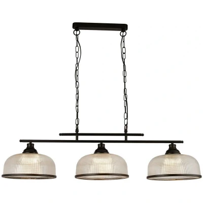 Image of Highworth 3 Light Bar Pendant Black, Holophane Style Glass