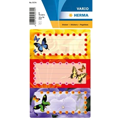 Image of HERMA 5574 Book Labels &quot;Butterflies&quot; self Adhesive Notebook with Motifs for School Children, Girls and Boys, 6