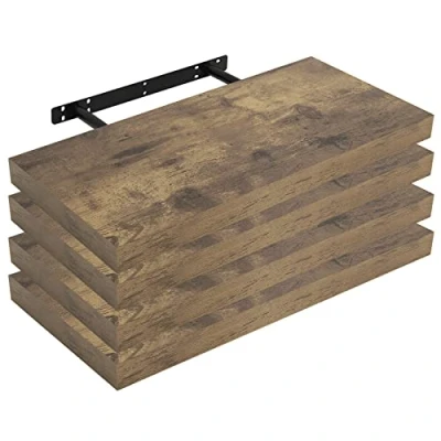 Image of WOLTU 4 Pcs Floating Shelf Wooden Wall Shelves Storage Rustic Brown Display 60cm Long for Bathroom, Bedroom, Office, Living Room RG9319hov
