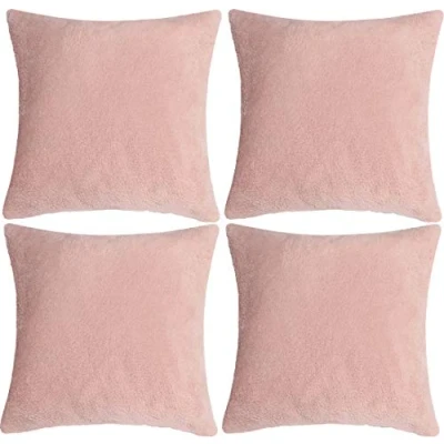 Image of Adore Home 4 x Teddy Soft Cushion Cover Luxury Super Faux Fur Covers, Blush Pink
