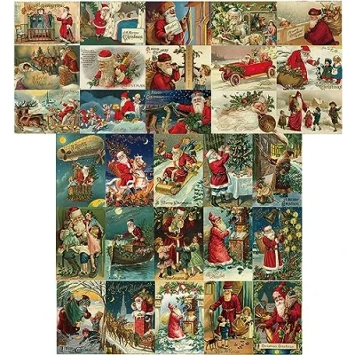 Image of 30 Christmas Cards,Santa Greeting Card,Santa Claus Card,Xmas Cards with Envelope,Vintage Cards,Vintage Card Postcard,Christmas Day Wishes Envelope