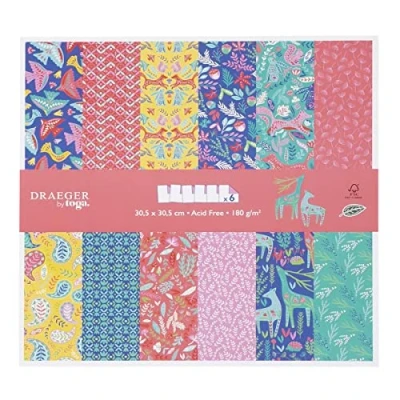 Image of DRAEGER Paris 12 x Inch Pattern Sheet Set, Multicoloured, for Crafts, Scrapbooking, Crafts