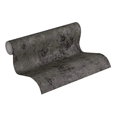 Image of Plain Wallpaper Urban Grace New Walls A.S. Création Non Woven 10.05 m x 0.53 Black Silver Made in Germany 374256 37425 6