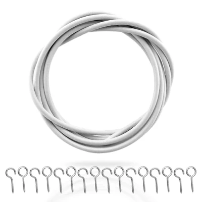 Image of G4GADGET 3M White Window Net Curtain Wire Cord Cable With 8 Hooks And Eyes