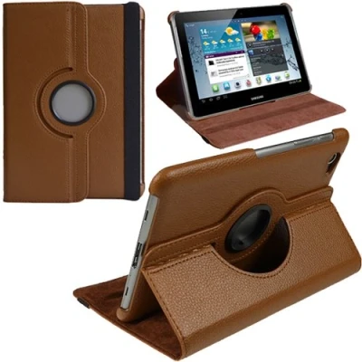 Image of TechDealsUK 360 Degree Rotating Leather Folding Folio Stand Case Cover For Samsung Galaxy Tab 2 10.1 P5100 P5110 (Brown)