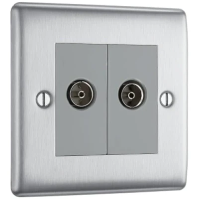 Image of BG Nexus NBS63 TV Aerial Coaxial Socket 2 Gang (Brushed Steel / Grey Insert)