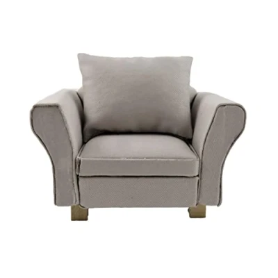 Image of Melody Jane Dolls House Grey Modern Armchair &amp; Cushion Miniature Living Room Furniture