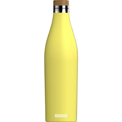 Image of SIGG Insulated Water Bottle Meridian Leakproof Extra Slim BPA Free Plastic Double Walled 18/8 Stainless Steel Bamboo Screw Top Yellow 0.7 L
