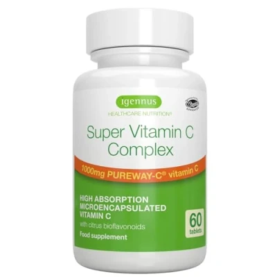 Image of Super Vitamin C Complex 1000mg, High Absorption 24 Hour Action Pureway C, Clean Ingredients, Non Acidic &amp; Gentle, Vegan, 60 One A Day Tablets, by Igennus