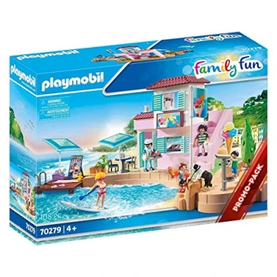 Image of PLAYMOBIL 70279 Family Fun Waterfront Ice Cream Shop, for Children Ages 4+
