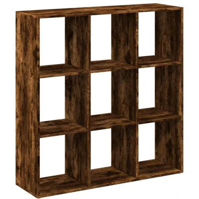 Image of vidaXL Room Divider Bookcase Smoked Oak Engineered Wood, 9 Cubical Compartments, Versatile Storage/Display Shelf, Modern Design for Living Room/Bedroom/Study, 102x29x103.5 cm