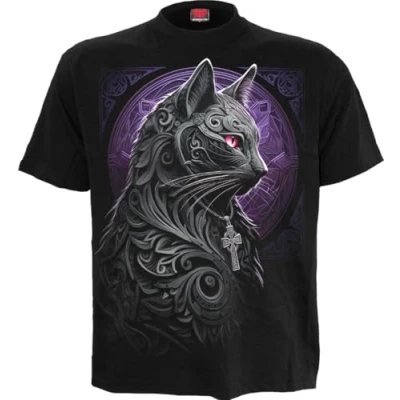 Image of Spiral Celtic Whiskers Front Print T Shirt Black 4XL