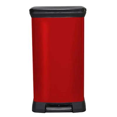 Image of Curver Metal Effect 70% Recycled Kitchen Pedal Touch Deco Bin 50 Litres Red