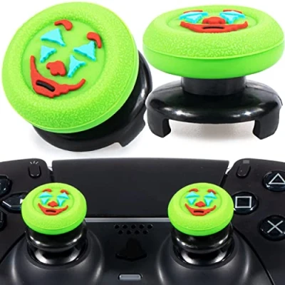Image of Playrealm FPS Thumbstick Extender &amp; Texture Rubber Silicone Grip Cover 2 Sets for PS5 Dualsenese PS4 Controller (Joker Green)