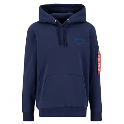 Image of Alpha Industries Men&#039;s Back Print Hoody Hooded Sweat Sweatshirt, Ultra Navy, M