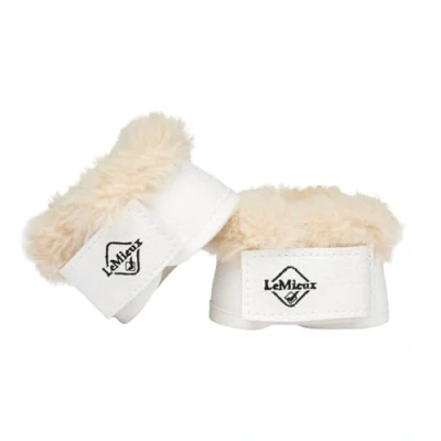 Image of LeMieux Toy Pony Dressage Over Reach Boots WrapRound Closure Faux White Leather &amp; Sheepskin