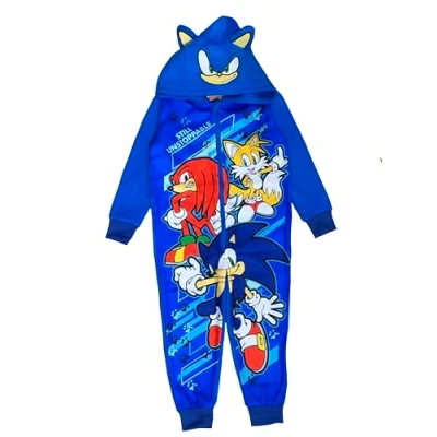 Image of Sonic The Hedgehog, Boys or Girls Hooded Onesie, All in One Pyjamas, Blue, Age 11 12 Years