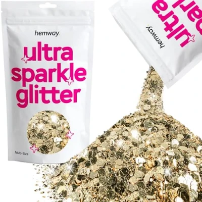 Image of Glitter Multi Size Champagne Gold Ultra Sparkle Sequins Nail Face Festival Christmas Halloween Makeup Chunky Fine 100g / 3.5oz