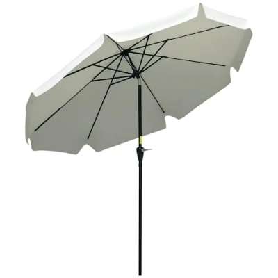 Image of Outsunny 2.7m Patio Parasol Garden Umbrellas Outdoor Sun Shade Table Umbrella with Tilt, Crank, 8 Ribs, Ruffles, White