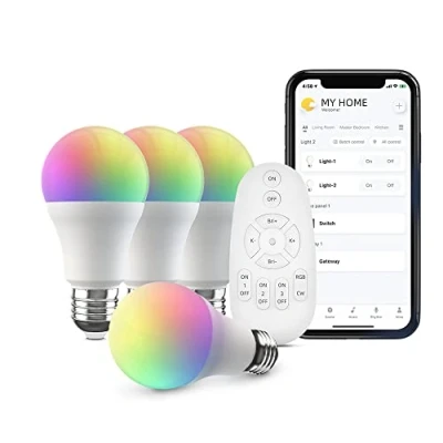 Image of Broadlink FastCon Lighting Control Kit Includes 4 Bulbs, 1 Remote Control, Color Changing with Music Sync, A60/E27/9W/800LM, Works Alexa and Google Home