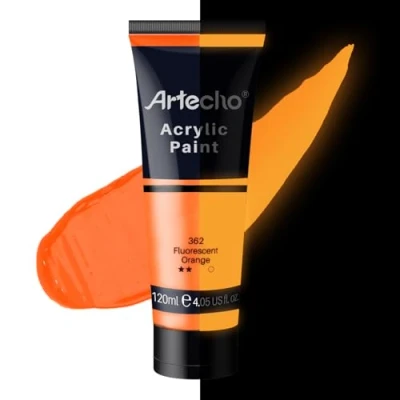 Image of Artecho Glow in the Dark Paint, Neon Orange Paint (120ml / 4.05oz) Tubes, Art Craft Paints for Canvas, Rock, Stone, Wood, Fabric, Supplies