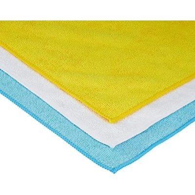 Image of Amazon Basics Microfibre Cleaning Cloth, Pack of 12, Multi Color, Blue, Orange &amp; White, 30.5 cm x 40.6