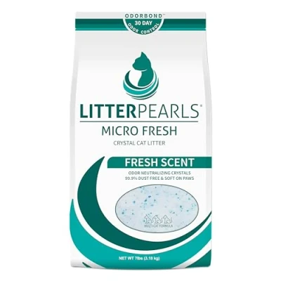 Image of Litter Pearls Micro Fresh Scented Non Clumping Crystal Cat with Odorbond, 7lb,White, Clear and Blue Crystals,10609