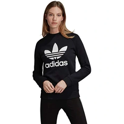 Image of adidas Originals Women&#039;s Trefoil Crewneck Sweatshirt Sweater, Black, Medium