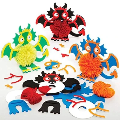 Image of Baker Ross Dragon Pom Kits Pack of 3, Arts and Craft Kit, Crafts for Kids (FE247)