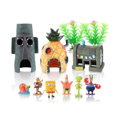 Image of DOHAOOE Spongebob Aquarium Decoration Betta Small Fish Tank Ornament Accessories, 11 Pack