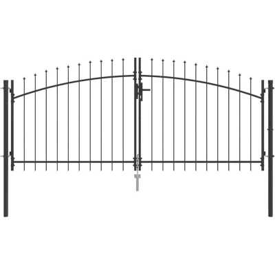 Image of vidaXL Garden Gate with Spear Top Dual Swing Grey 125x300 cm Steel