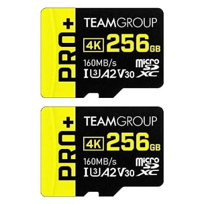 Image of TEAMGROUP A2 Pro Plus Card 256GB x 2 Pack Micro SDXC UHS I U3 V30, R/W up to 160/110 MB/s for Nintendo Switch, Gaming Devices, Tablets, Smartphones, 4K Shooting, with Adapter TPPMSDX256GIA2V3064