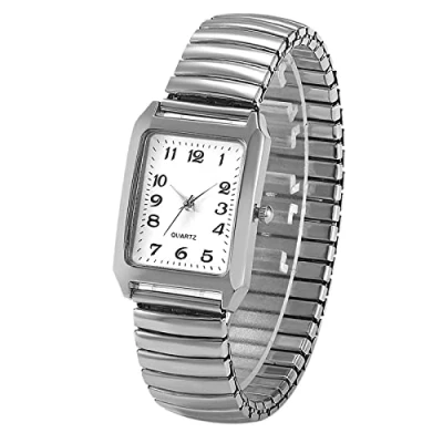 Image of JewelryWe Women&#039;s Ultra Thin Easy Reader Watch with Elastic Strap, Golden/Silver Watch, for Mothers Day, Square Silver