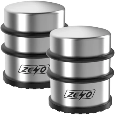 Image of ZENO Door Stop 2 Pack Stopper Stainless Steel Stoppers for Floor with Anti Slip Base Protect Your Doors &amp; Walls Weighted Chrome