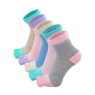 Image of Womens Toe Socks Cotton Ladies Five Finger Running Mini Crew Sport Socks, 4/5 Pairs