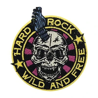 Image of Hard Rock Wild and Free Skull Iron on Patch Rocker Patches, Guitar Patch, Embroidery Ironable Badges Finally Home