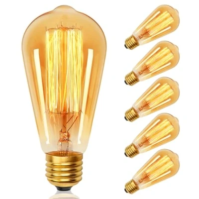 Image of YUNRRD Vintage Light Bulbs E27 Edison Screw Bulb 40W,ST64 Dimmable Warm White 2700K,Incandescent Retro Amber Glass Squirrel Cage Shaped Filament Lamp Decorative Bulb,220V 6Pack