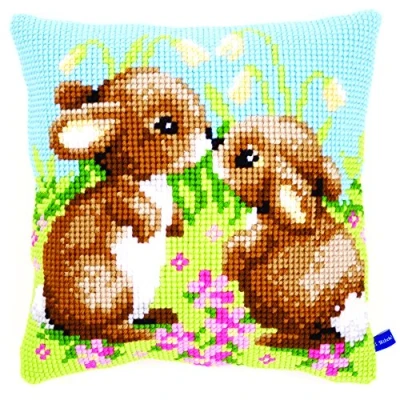 Image of Vervaco Cross Stitch Cushion: Little Rabbits, Multi Colour