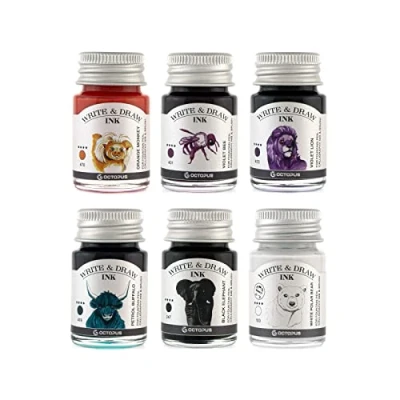 Image of Octopus Write and Draw Ink Set Basic Mix, Waterproof for Writing Drawing, Calligraphy Ink, Drawing Fountain Pen, 6 x 10 ml