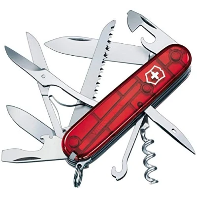 Image of Victorinox Huntsman Swiss Army Knife, Medium, Multi Tool, Camping 15 Functions, Large Blade, Bottle Opener, Silver Transp.