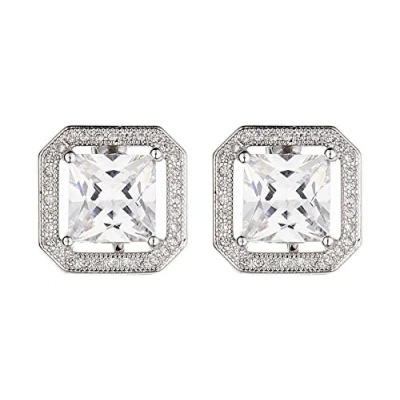 Image of Clip On Earrings Silver Plated With A Square Stone And Crystals Neci