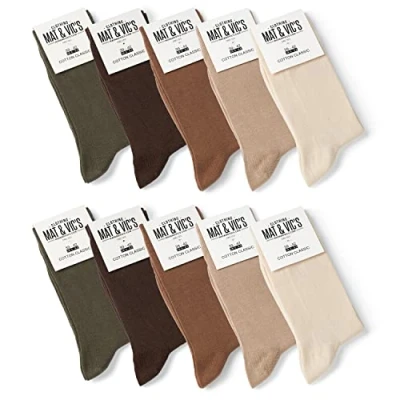 Image of Mens Socks (10 Pair Pack) by Mat &amp; Vic&#039;s Cotton Classic Comfortable Breathable (UK &#039;4 6 / EU 35 38, Earth Colours Brown)