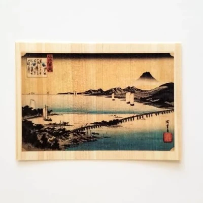 Image of 木の紙 Wooden postcard [Series: Hiroshige] Eight Views of Lake Biwa : Evening Glow at Seta