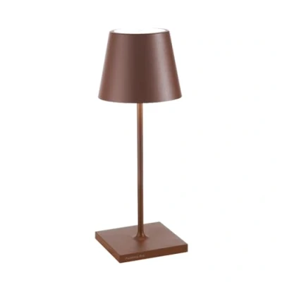 Image of Zafferano, Poldina Pro Mini Lamp, Rechargeable Cordless Table Lamp with Touch Controls, Suitable for Interior and Outdoor, Dimmer, 2200 3000 K, Height 30 cm, Corten Colour