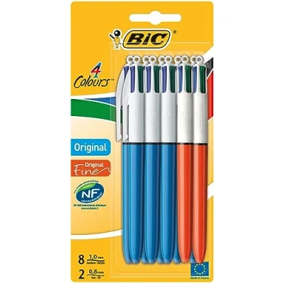 Image of BIC 4 Colours Original Pens Retractable Ballpoint Multi Coloured Ink Black, Blue, Green, Red Pack of 10 Medium &amp; Fine Points