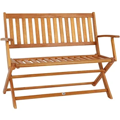 Image of Deuba® 2 Seater Wooden Garden Bench Folding FSC Certified Eucalyptus Wood Indoor &amp; Outdoor Foldable with Armrests Fold Up Solid Furniture Park
